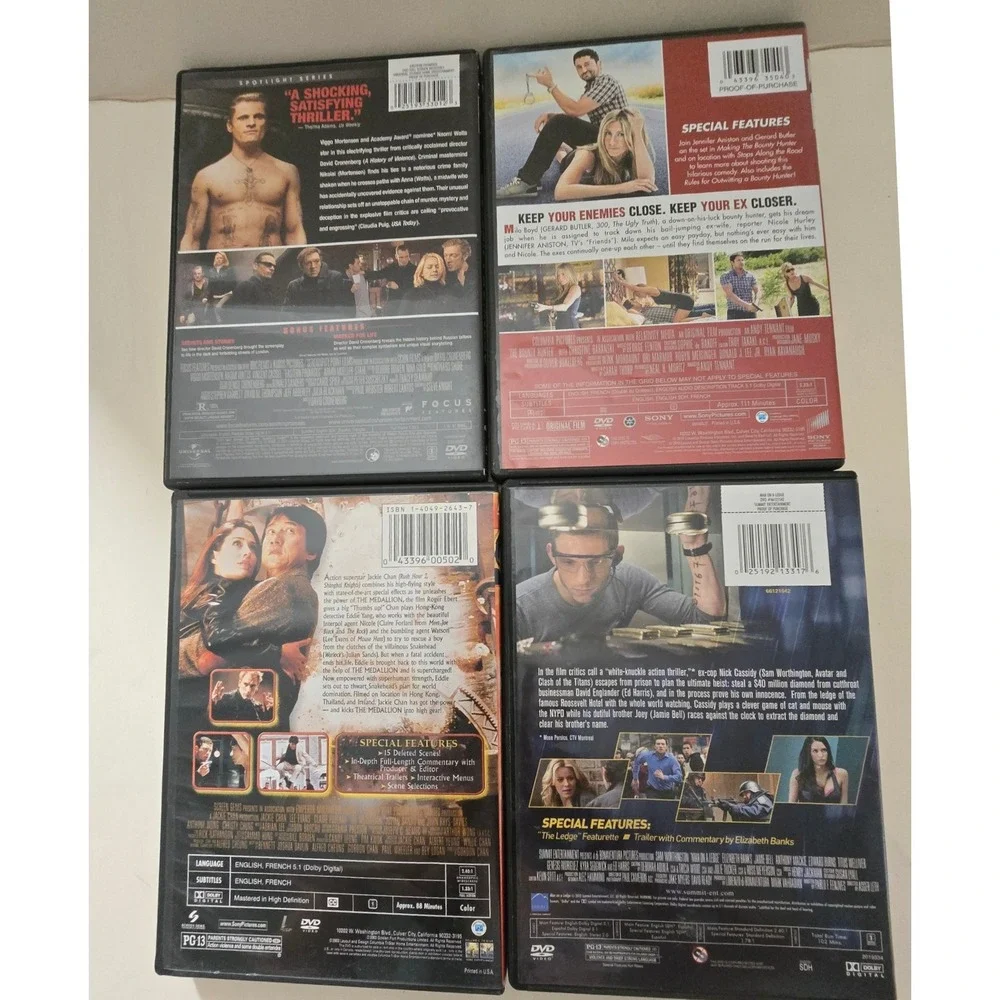 Lot of 4 Action Thriller DVDs Eastern Promises Bounty Hunter Medallion Man Ledge